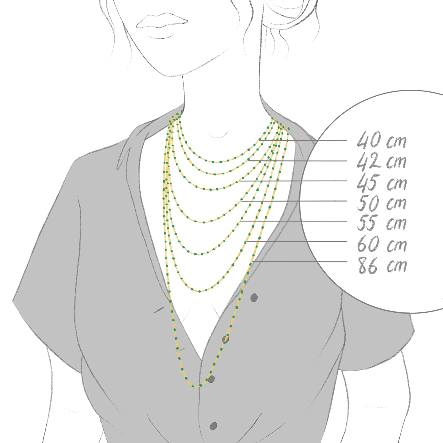 Guide des tailles gigi Clozeau. Découvrez toues les longueurs disponibles dans plus de 50 couleurs.