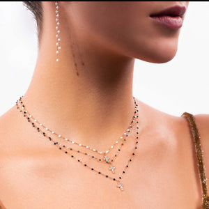 Gigi Clozeau - Collier noir Croix diamants, or rose, 42 cm