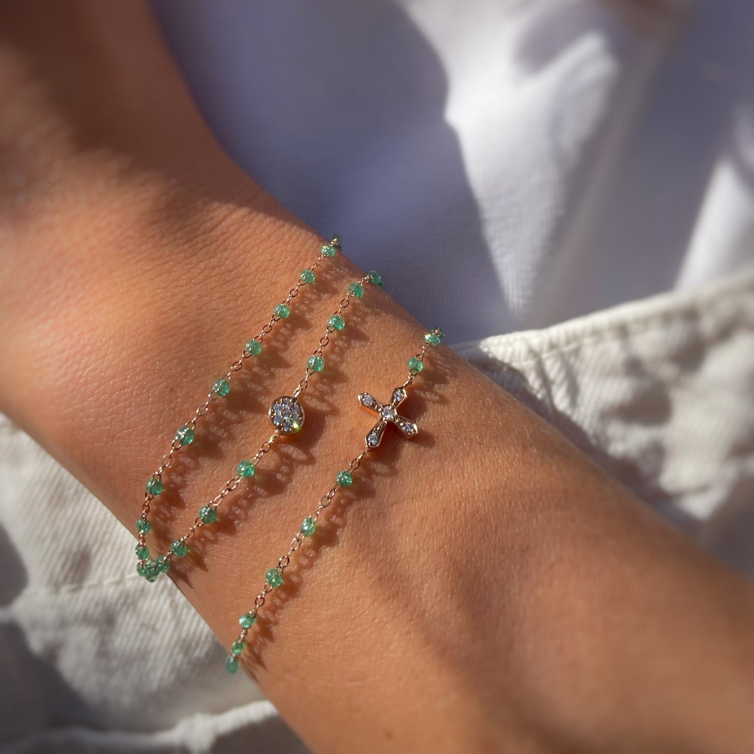 Gigi Clozeau - Bracelet menthe Puce diamants, or jaune, 17 cm