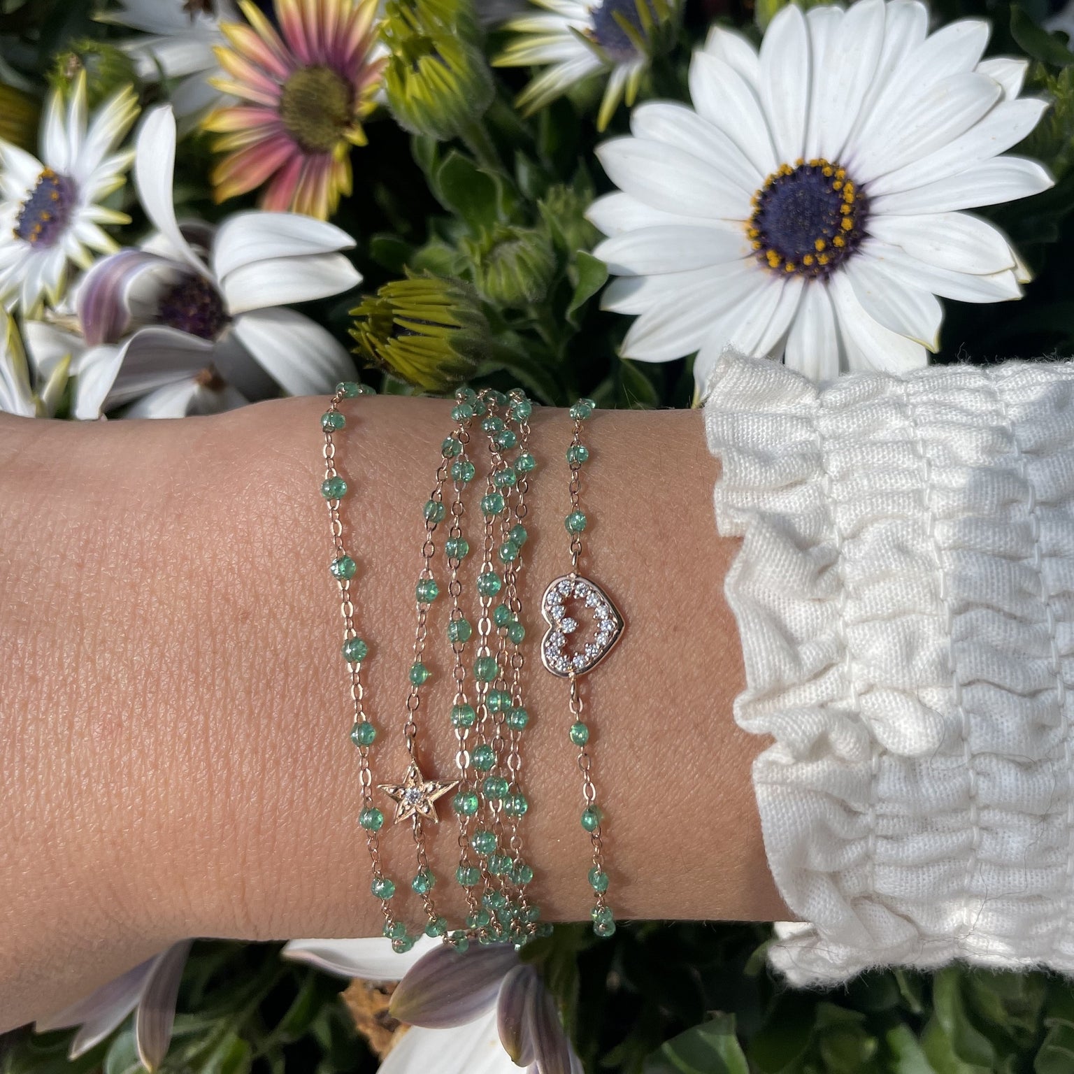 Gigi Clozeau - Bracelet menthe Etoile diamant, or jaune, 17 cm