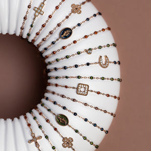 Gigi Clozeau - Bracelet fauve croix vintage diamants, or rose, 17 cm