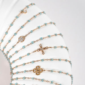 Gigi Clozeau - Bracelet aqua Croix Vintage diamants, or rose, 17 cm