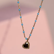 Gigi Clozeau - Collier Lucky Coeur, or rose et mini perles de résine turquoise, 40 cm