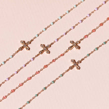 gigi clozeau - Bracelet glacier croix vintage diamants, or rose, 17 cm