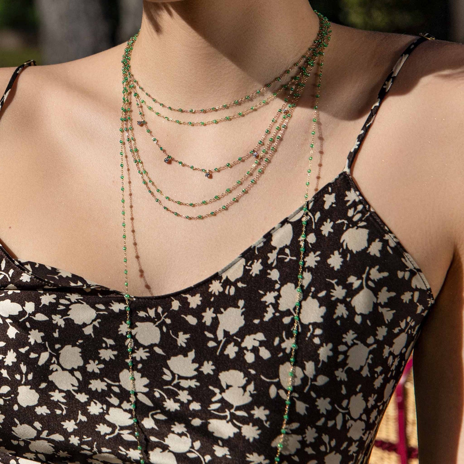 Sautoir gigi Clozeau de couleur menthe Classique Gigi, or rose, 86 cm