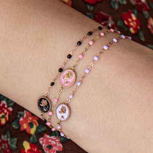 Gigi Clozeau - Bracelet Rose résine fuchsia, or rose, 17 cm