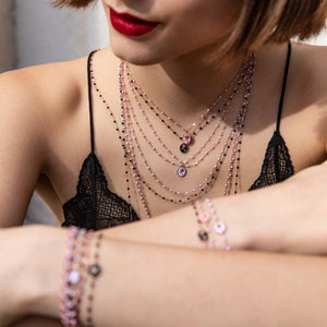 Gigi Clozeau - Collier Rose résine fuchsia, or jaune, 42 cm