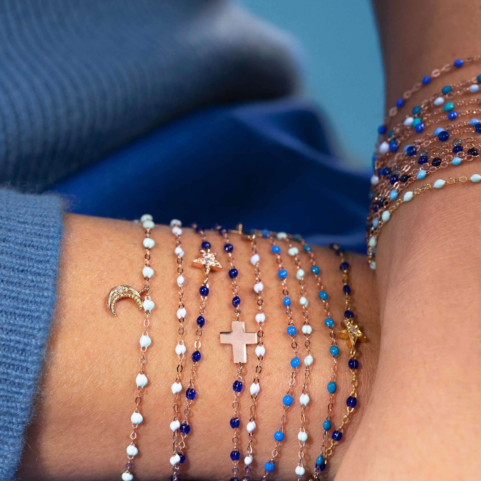 Bracelet bleu layette Classique Gigi, or rose, 17 cm – Gigi