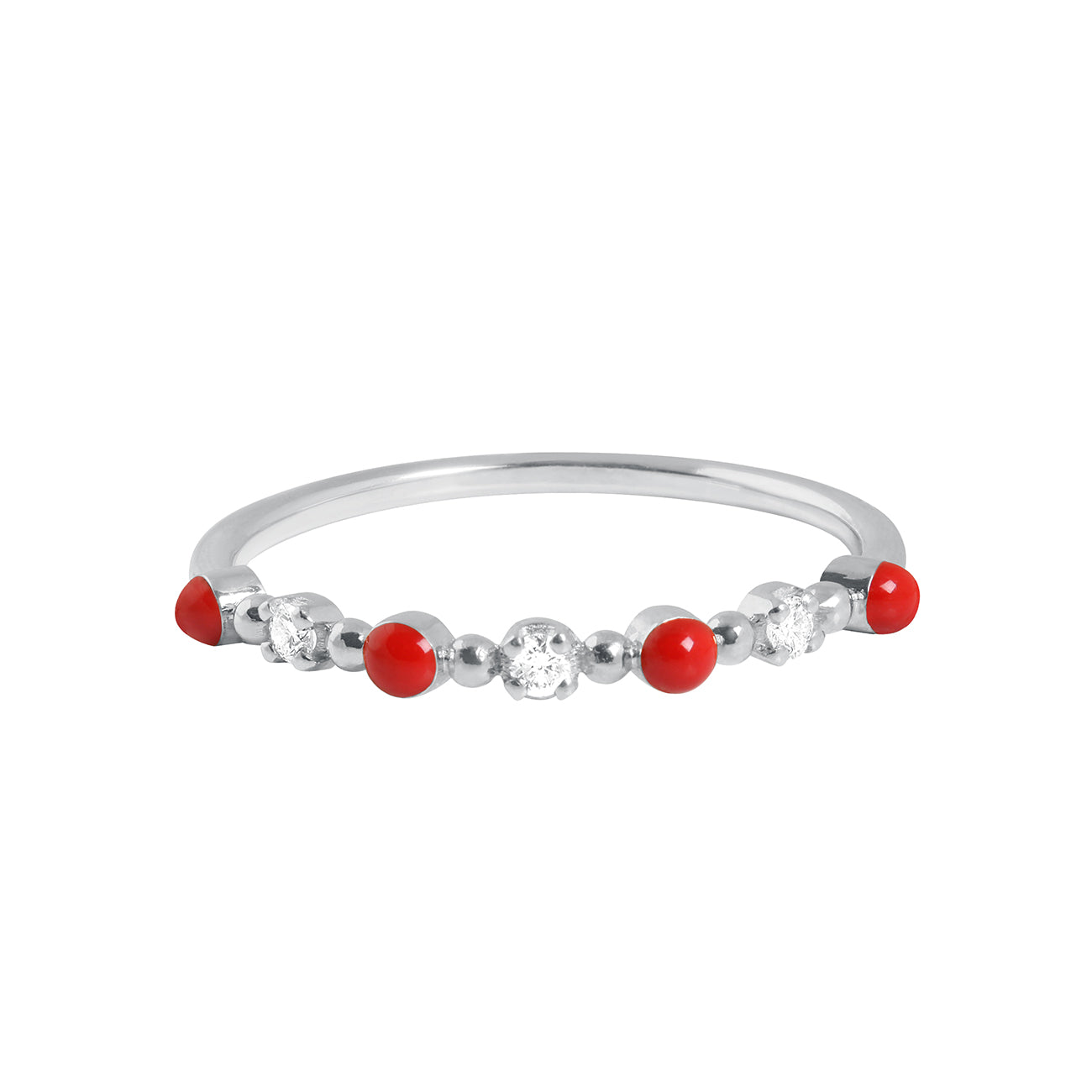 Gigi Clozeau - Bague coquelicot Classique Gigi, 3 diamants, or blanc, T 51