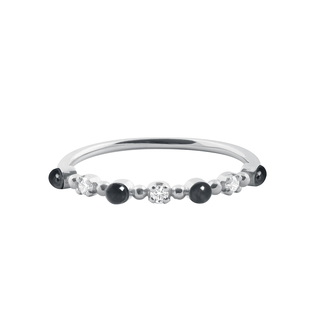 Gigi Clozeau - Bague noire Classique Gigi, 3 diamants, or blanc, T 48