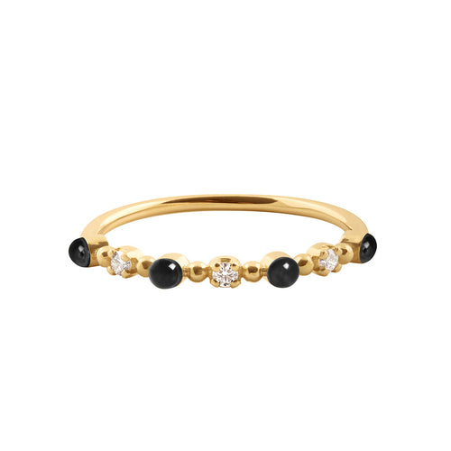 Gigi Clozeau - Bague noire Classique Gigi, 3 diamants, or jaune, T 48