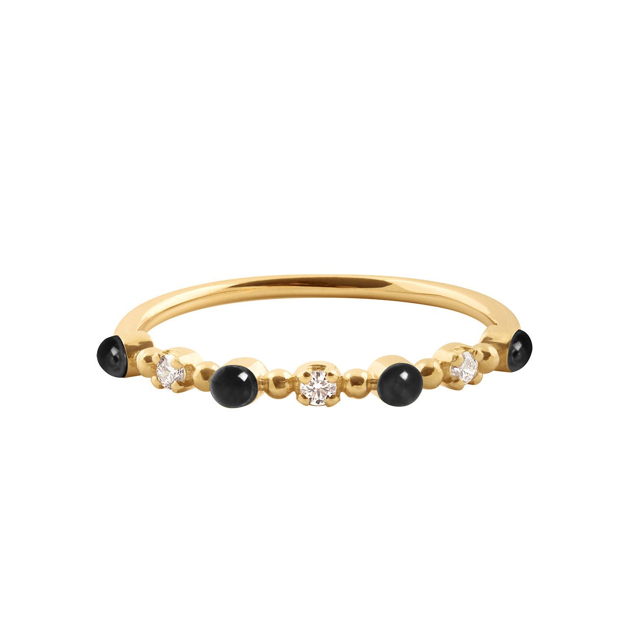 Gigi Clozeau - Bague noire Classique Gigi, 3 diamants, or jaune, T 52