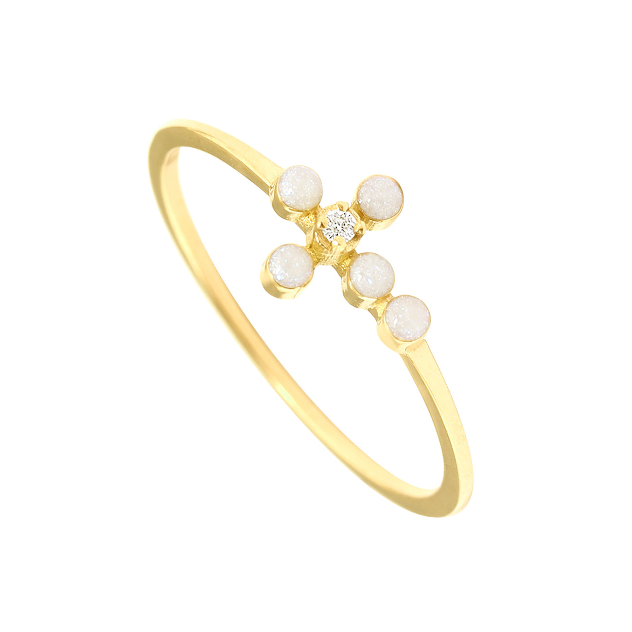 Bague Fantaisie Fleur Dentelle Avec Perle Et Cristal, Réglable Taille 54 à 64 - Jaune Pâle