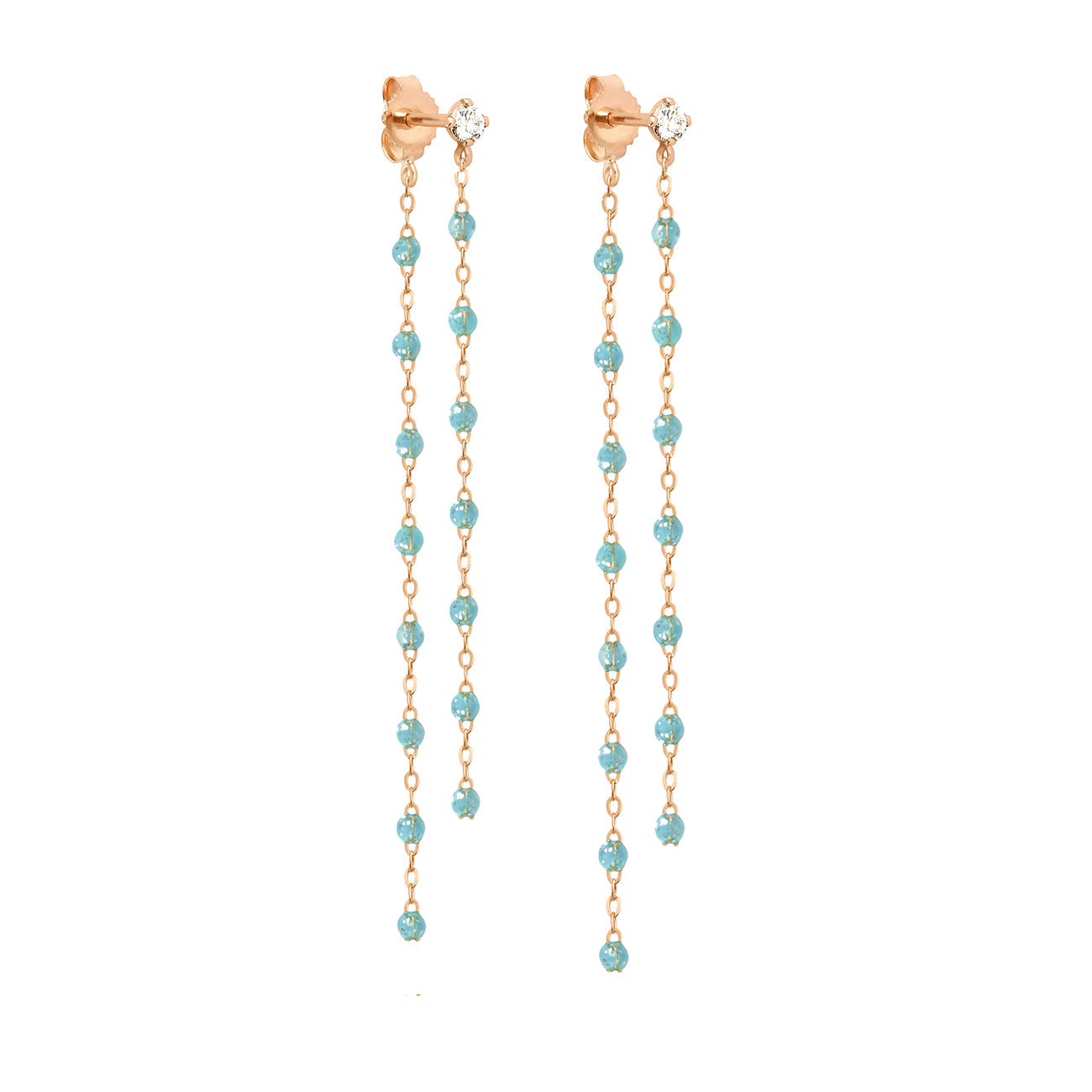 Gigi Clozeau - Boucles d'oreilles Dansantes Classique Gigi aqua, diamants, or rose