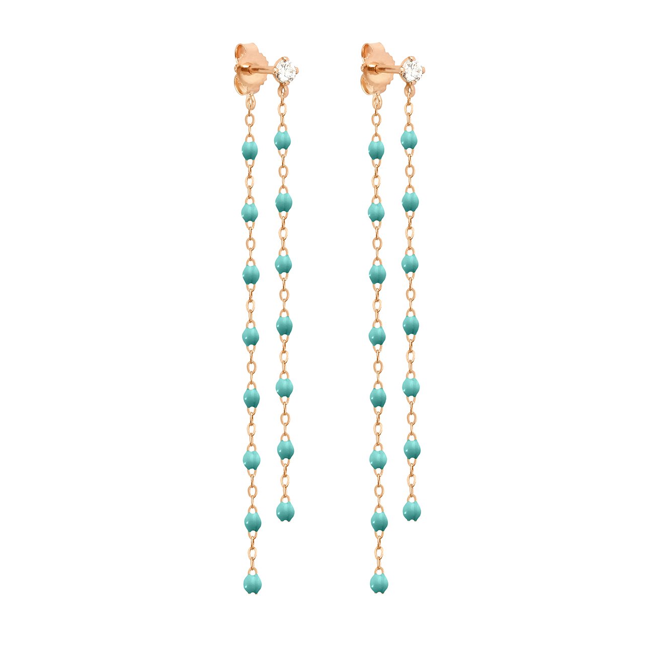 Gigi Clozeau - Boucles d'oreilles Dansantes Classique Gigi turquoise vert, diamants, or rose