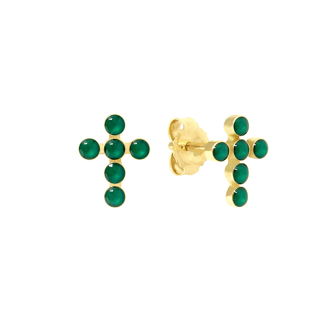 Gigi Clozeau - Boucles d'oreilles émeraude Croix Perlée, or jaune