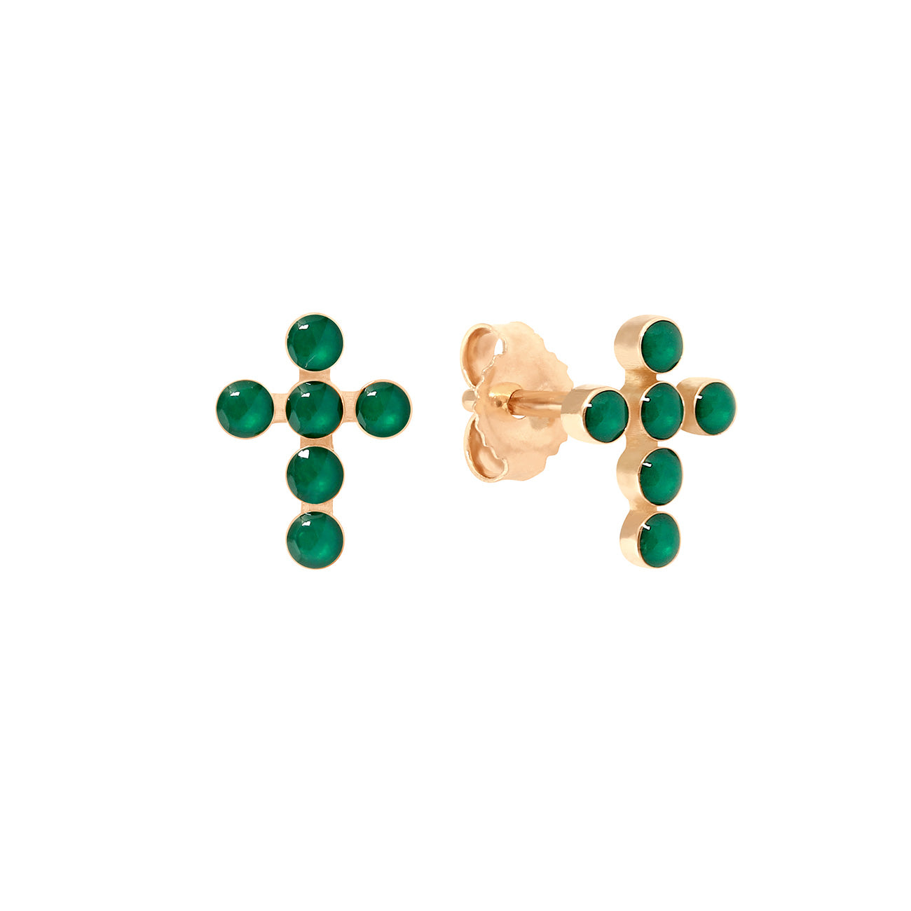 Gigi Clozeau - Boucles d'oreilles émeraude Croix Perlée, or rose