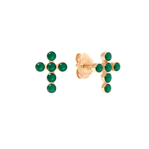 Gigi Clozeau - Boucles d'oreilles émeraude Croix Perlée, or rose