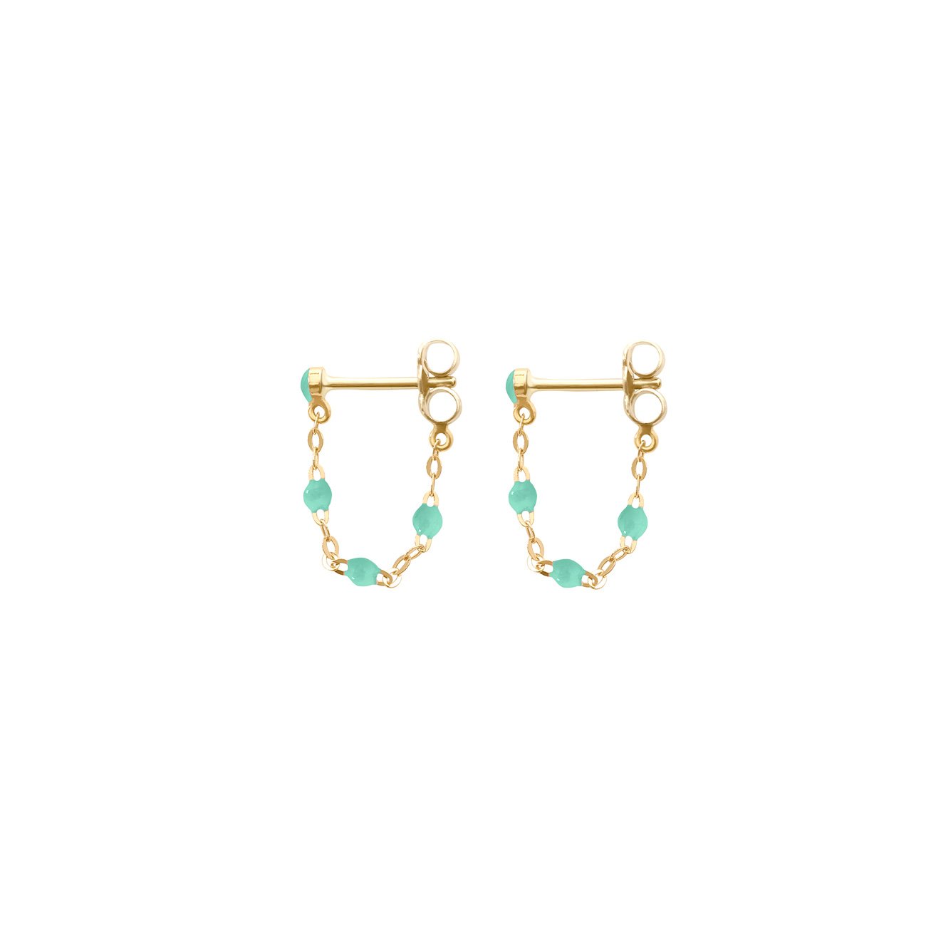 Boucles D'oreilles Anciennes En Jade Et Plaqué Or - Pendantes, Dormeuses, Vert