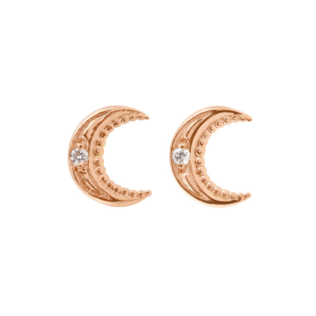 Gigi Clozeau - Boucles d'oreilles Lune, diamants, or rose