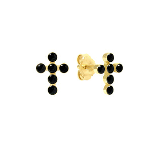 Gigi Clozeau - Boucles d'oreilles noire Croix Perlée, or jaune