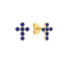 Gigi Clozeau - Boucles d'oreilles prusse Croix Perlée, or jaune