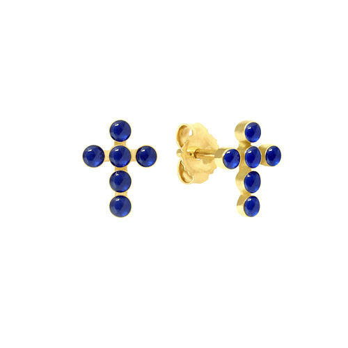 Gigi Clozeau - Boucles d'oreilles prusse Croix Perlée, or jaune