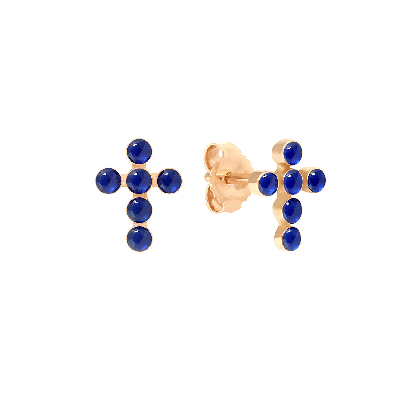 Pearled Cross Earrings Lapis Rose Gold Gigi Clozeau cr ateur