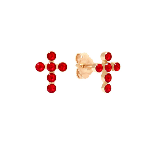 Gigi Clozeau - Boucles d'oreilles rubis Croix Perlée, or rose
