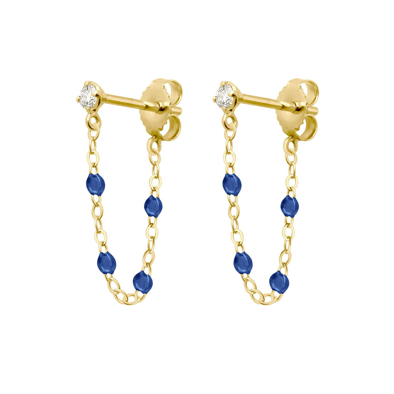 Boucles D'oreilles Diamant Et Saphir Bleu - Doré, Clips, Acier Inoxydable, Modèle V1