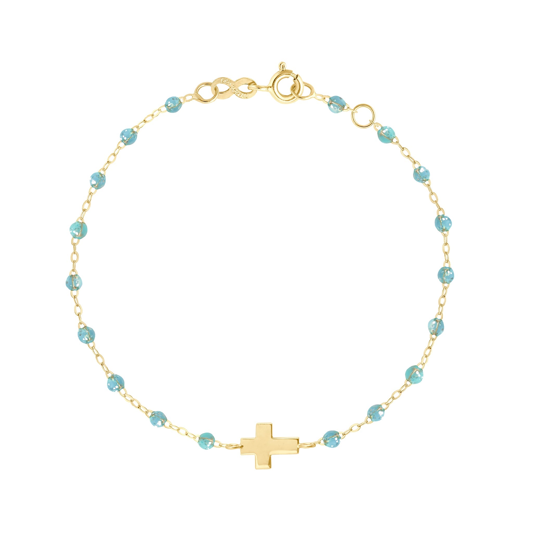 Gigi Clozeau - Bracelet aqua Croix, or jaune, 17cm