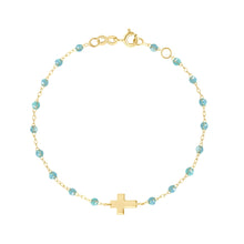 Gigi Clozeau - Bracelet aqua Croix, or jaune, 17cm