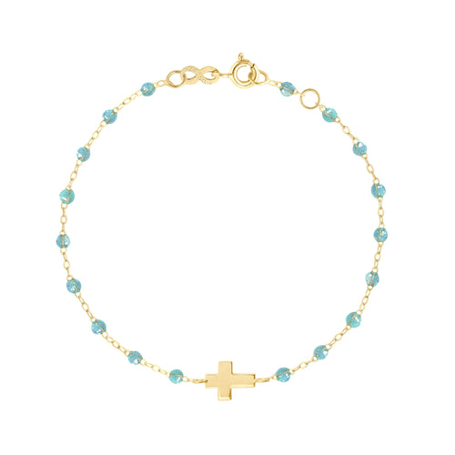 Gigi Clozeau - Bracelet aqua Croix, or jaune, 17cm