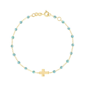 Gigi Clozeau - Bracelet aqua Croix, or jaune, 17cm