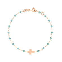 Gigi Clozeau - Bracelet aqua Croix, or rose, 17cm