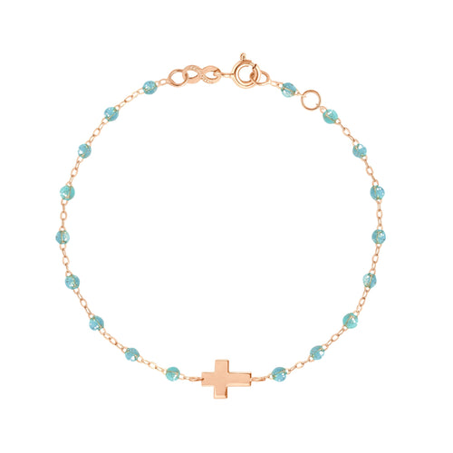 Gigi Clozeau - Bracelet aqua Croix, or rose, 17cm