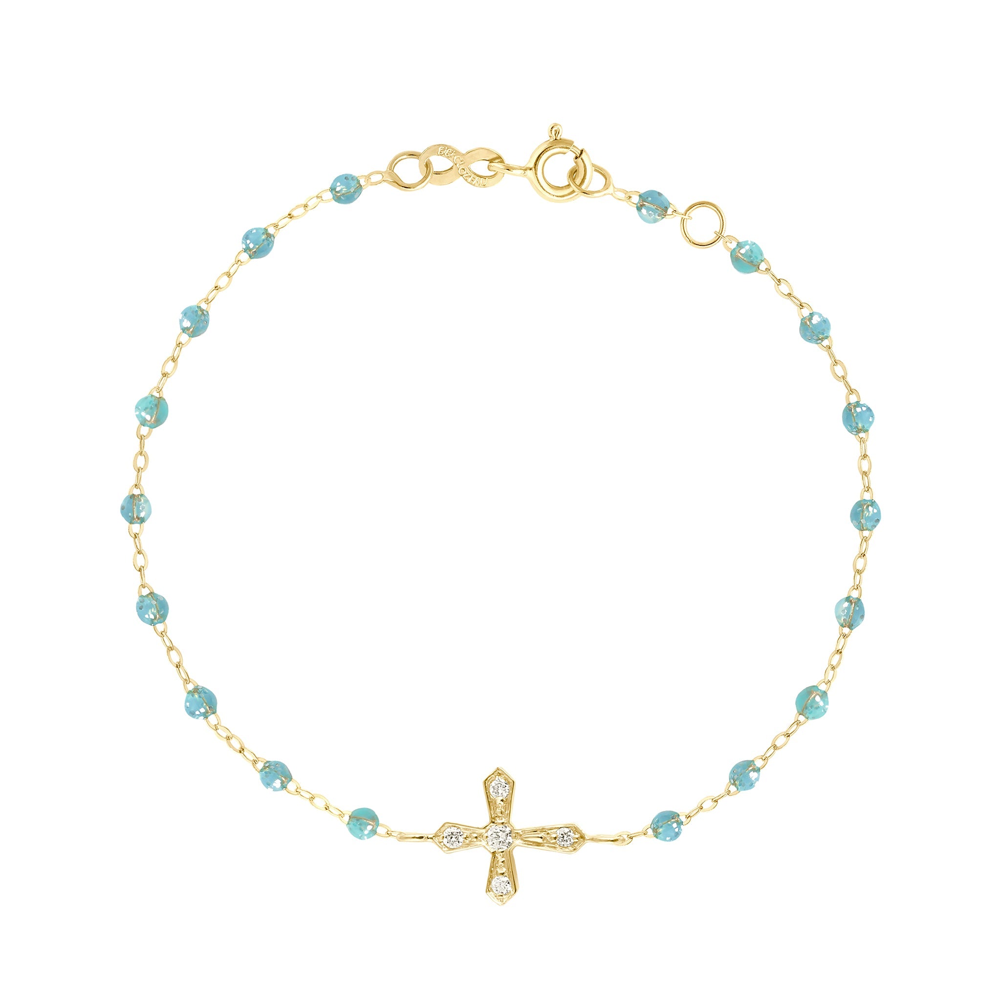 Gigi Clozeau - Bracelet aqua Croix Vintage diamants, or jaune, 17 cm