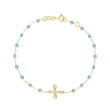 Gigi Clozeau - Bracelet aqua Croix Vintage diamants, or jaune, 17 cm