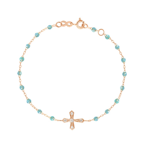 Gigi Clozeau - Bracelet aqua Croix Vintage diamants, or rose, 17 cm