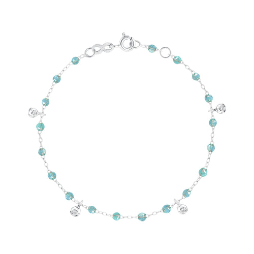 Gigi Clozeau - Bracelet aqua Gigi Suprême, or blanc, 4 diamants, 17 cm