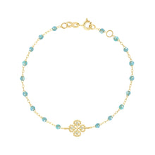 Gigi Clozeau - Bracelet aqua Lucky Trèfle, diamants, or jaune, 17 cm