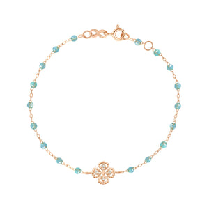 Gigi Clozeau - Bracelet aqua Lucky Trèfle, diamants, or rose, 17 cm
