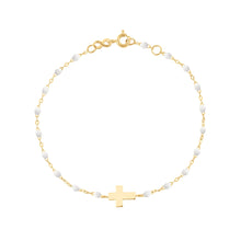 Gigi Clozeau - Bracelet bébé blanc Croix, or jaune, 13 cm
