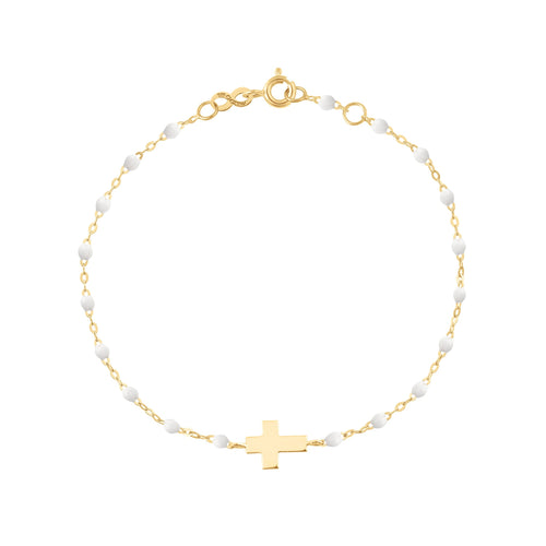 Gigi Clozeau - Bracelet bébé blanc Croix, or jaune, 13 cm