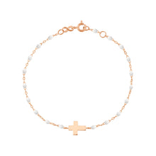 Gigi Clozeau - Bracelet bébé blanc Croix, or rose, 13 cm
