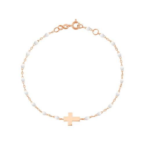 Gigi Clozeau - Bracelet bébé blanc Croix, or rose, 13 cm