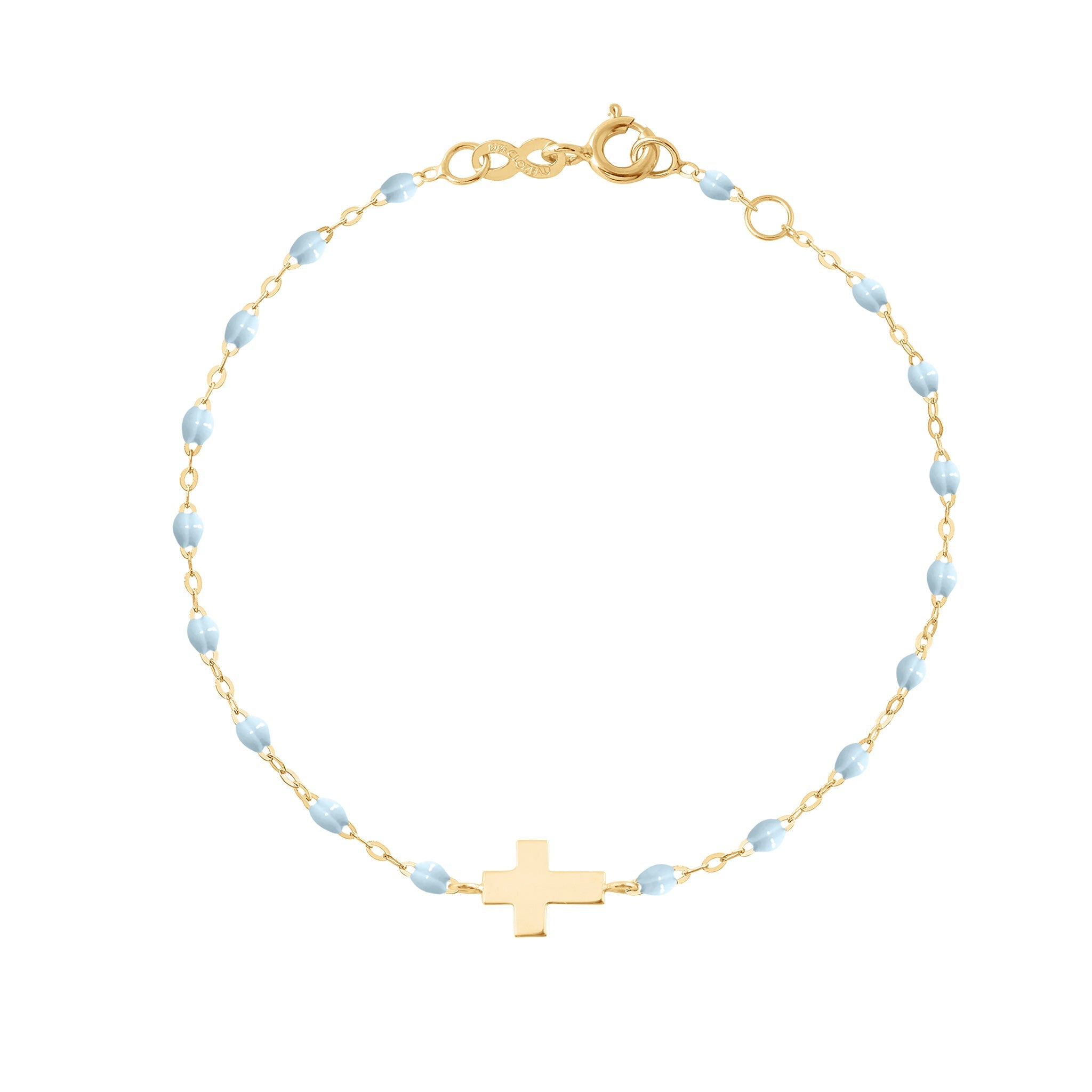 Gigi Clozeau - Bracelet bébé bleu layette Croix, or jaune, 13 cm