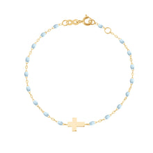 Gigi Clozeau - Bracelet bébé bleu layette Croix, or jaune, 13 cm