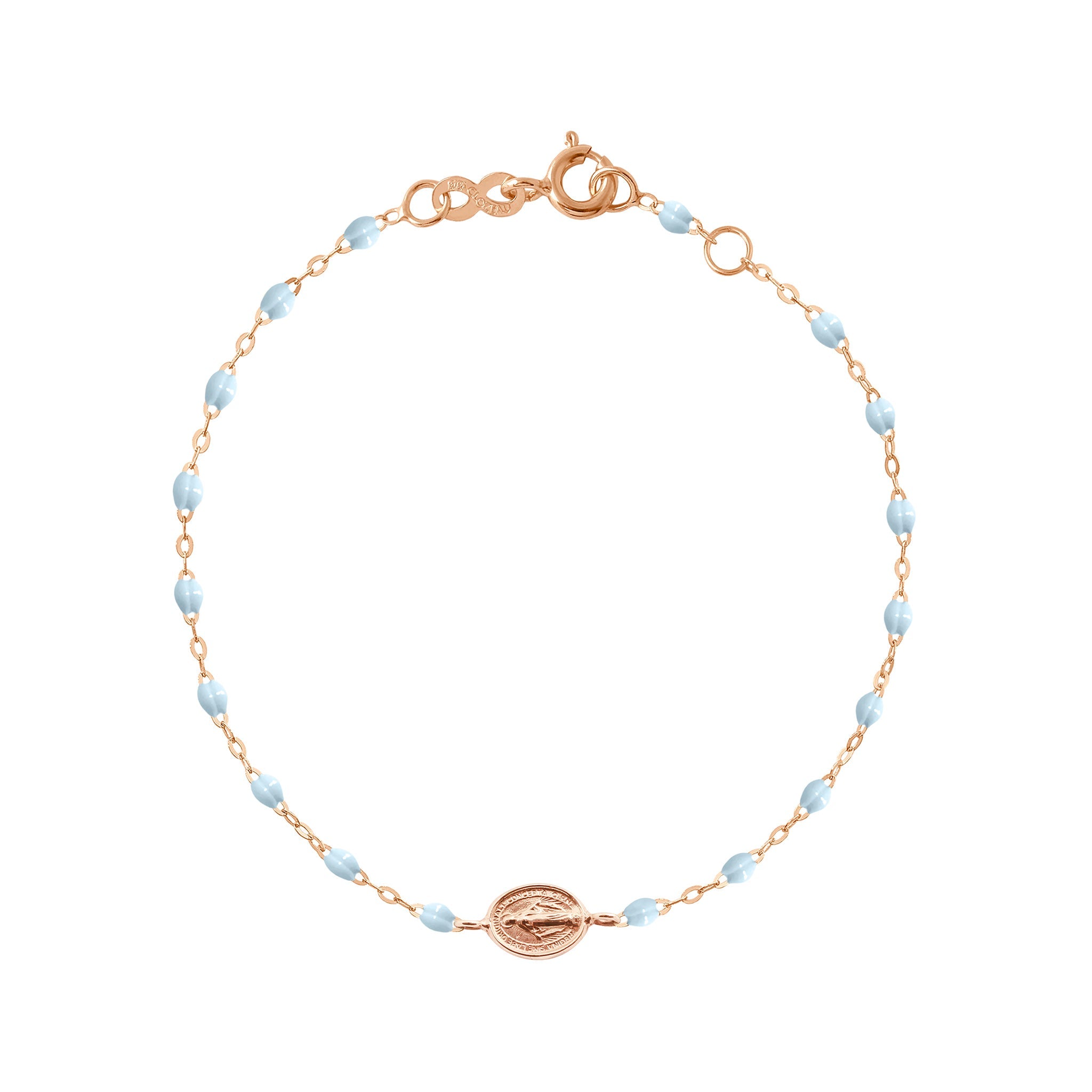 Gigi Clozeau - Bracelet bébé bleu layette Madone or rose, 13 cm