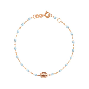 Gigi Clozeau - Bracelet bébé bleu layette Madone or rose, 13 cm